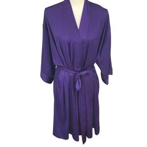city chic bathrobe silky purple satin short belted knee length size16